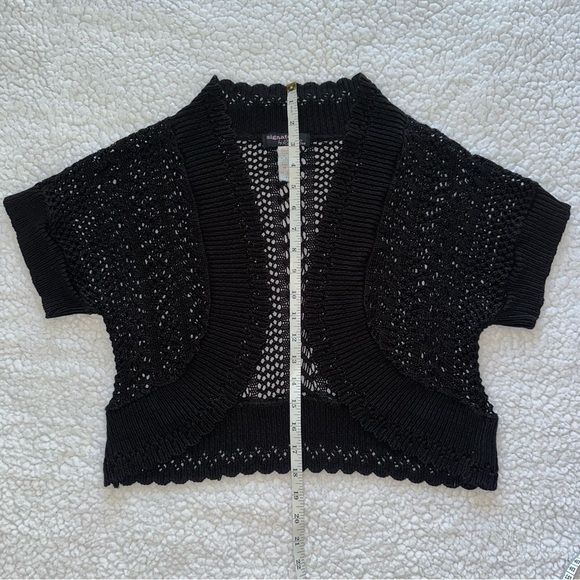 VTG crochet bolero short sleeve shrug cardigan black Y2K vintage crop top PL - Picture 5 of 6